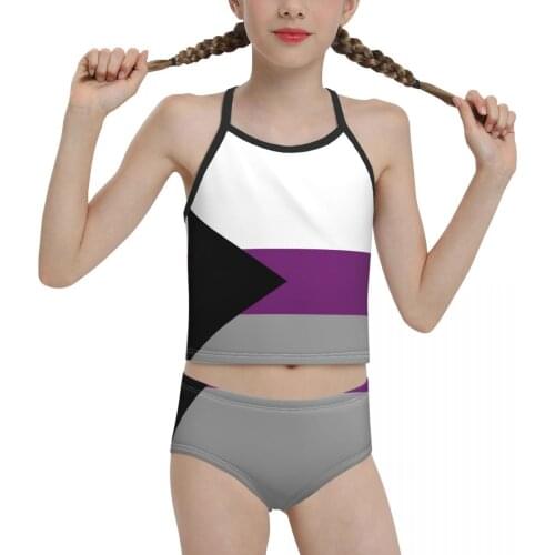 Patriot swimming suit for Children young Girl Print Solid Demisexual Pride Flag Bikini 2021 Wholesale Brand Girl Swimming Suit