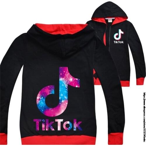 Sweet Tik Tok Girls Jackets Cartoon Casual Spring Autumn Kids Jacket Hooded Sport Outerwear Zipper Girls Sweatshirt Kids Clothes