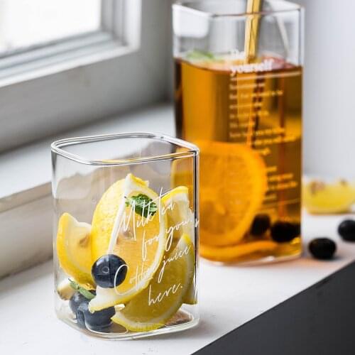 MDZF SWEETHOME Square English Alphabet Glass Cup Milk Tea Juice Whiskey Glass Beer Cold Drink Cup Bar Supplies Drinkware Tool