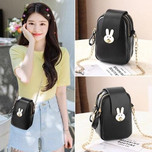 Cut Rabbit PU Leather Small Mobile Phone Bag Shoulder Bags for Women Casual Handbags Brand Designer Ladies Mini Crossbody Bag
