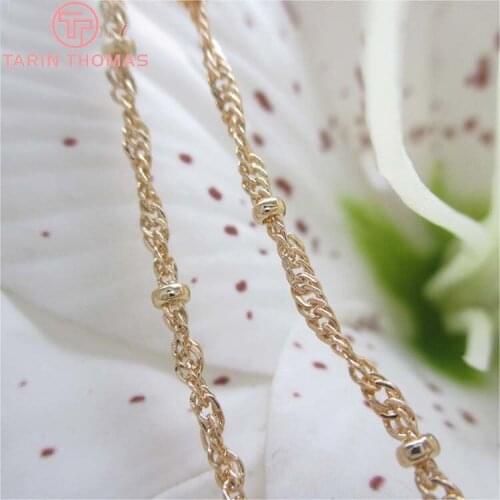 2 Meters Width 1.7MM 24K Champagne Gold Color Copper Twisted Link with Station Beads Necklace Chains High Quality Accessories