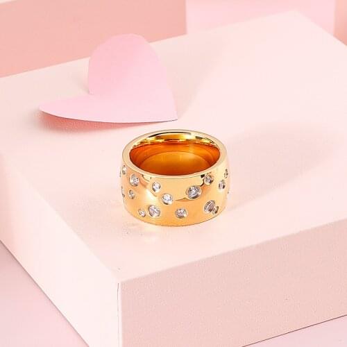 Stainless Steel Inlaid With Shiny Zircon Width Metal Steel Fashion Ring For Women Party Jewelry