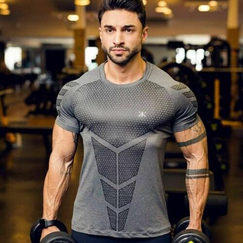 Men T-Shirt Gym Tops Sports T-Shirt Mens T-shirts Workout Training Short Sleeve Gym Fitness Muscle Tight Tee Plus Size Casual