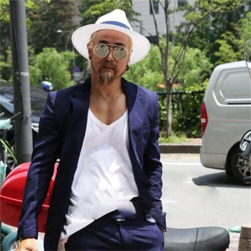 Mens new summer wear solid color single breasted slim trend suit jacket thin popular loose suit large size