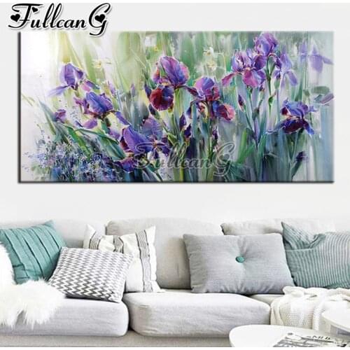 FULLCANG Purple abstract flower large diamond painting 5d diy full square round drill mosaic embroidery sale decoration FC3455