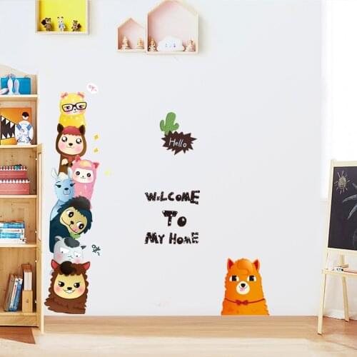 Cartoon Animal English "Welcom To" Self Adhesive Wall Stickers Childrens Room Bedroom Creative Wallpaper