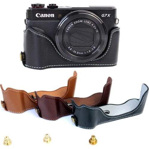 New Genuine Leather Half Set Cover Case For Canon Powershot G7X Mark 2 G7X II G7X2 Hard Camera Bag Half Body Case Genuine Leathe