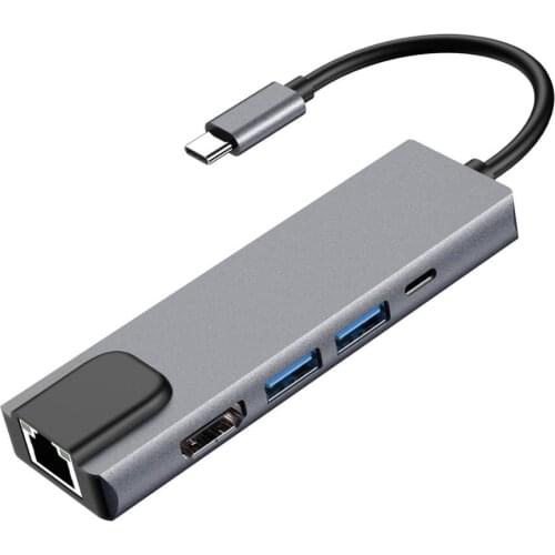 New item 5-in-1 USB TYPE C Hub with 1*HDMI+ 2* USB 3.0 Ports+RJ45+ PD Charging Port for NoteBook/Pro/Air