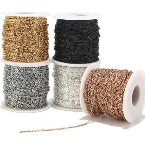 2 Meters Stainless Steel Gold/Rose Gold/Black Link Chain Necklace Bulk Cable 1/1.5/2mm Width For DIY Jewelry Making Findings