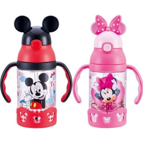 Disney Children Press The Cup Handle Baby With Straw Leak-proof Plastic Cup Flip Student Resistance To Falling Kettle