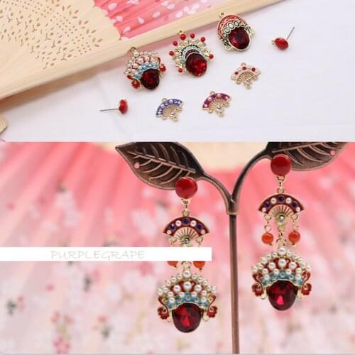 2pcs Chinese Peking Opera Pendant Antique Small Fan Charm DIY Hanfu Jewelry Material Earrings Bob Accessories