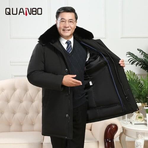Middle and old aged Mens Down Coat 2019 New Winter Warm Thicken Long Down Jacket Hooded Liner Detachable Dad loading Plus size