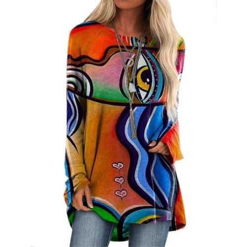 Plus Size Womens Fashion Loose Casual Round neck Floral print long sleeve Autumn T Shirts Pullovers