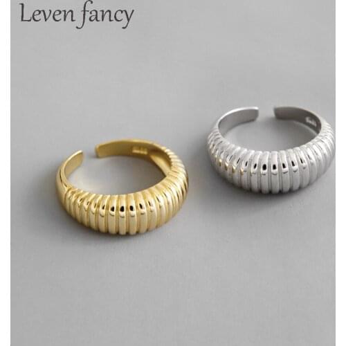 Sterling Silver 925 Striped Stackable Band Winding Coil Ladder Shape 18K Gold Modern Fashion Ring Pure Silver Jewelry Women Gift