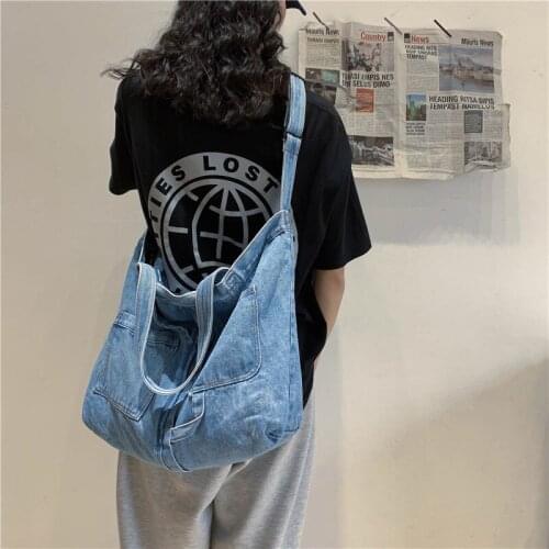 Crossbody female large-capacity tote bag Japanese denim large bag canvas bag student shoulder bag