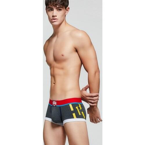Hot Sell Mens Colorful Cotton Number Patchwork Printing Underwear Mens Sexy Gay Boy U Pouch Wide Belt Panties Cuecas Masculina