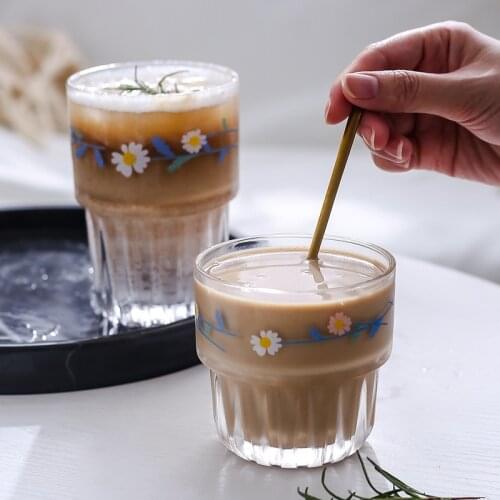 Creative Coffee Glass Mug ins Style Daisy Breakfast Milk Coffee Cup Crystal Transparent Heat-resistant Cup Home Drinkware