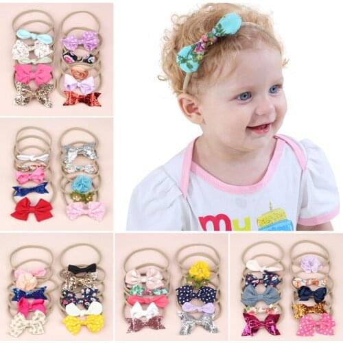 Baby Headband Nylon Head Bands For Girls Bowknot Hairband Floral Printing Newborn Rabbit Ear Hair Accessories Infant Turban