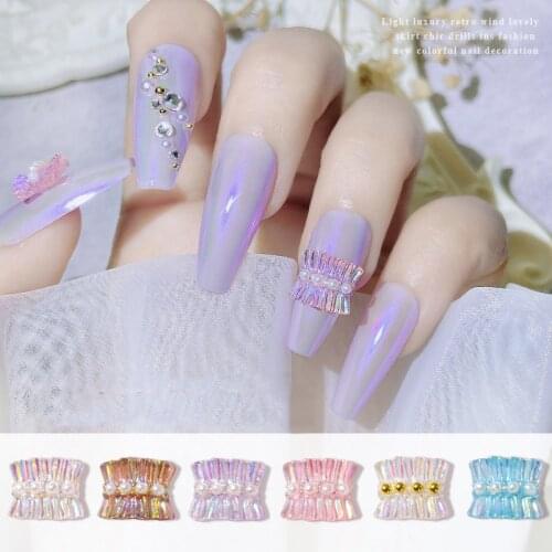 6pcs Aurora Resin Nail Art Decorations Skirt Lace Folds Design Charm Pearls Nail Ornaments Japanese Style Manicure Accessories