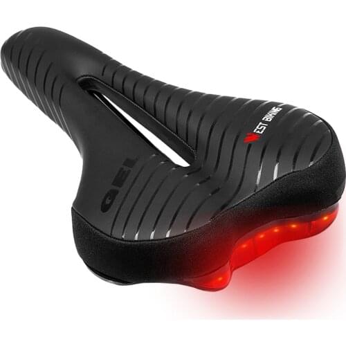 Bicycle Saddle with Rear Light Thicken Comfortable MTB Bike Seat Cushion Hollow Breathable Saddle With Safety Warning Taillight