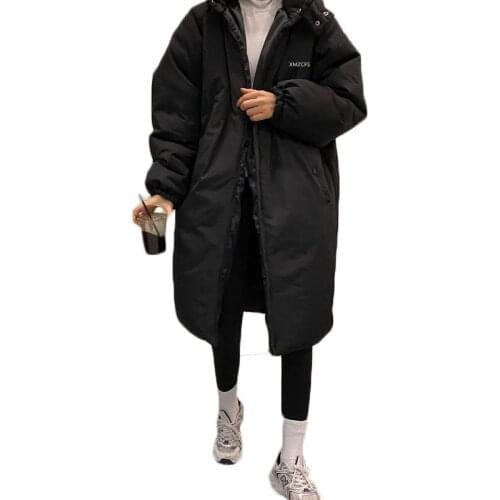 WSYORE Women Mid-long Thick Padded Jacket Parkas Autumn and Winter Large Size Loose Hooded Student Cotton Coat Female NS2823