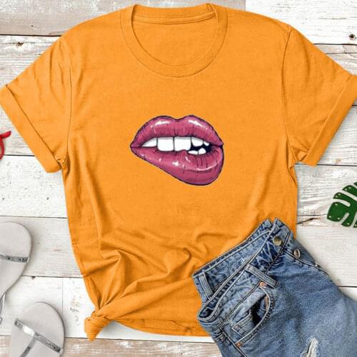 Lips Shirt Short Sleeve Cotton Tshirt Women Top O-neck Funny T Shirt Women Casual T Shirt Women Funny Tee Shirt Femme