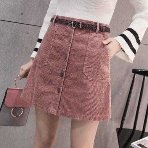 Winter Autumn Corduroy Skirt Ladies Fashion High Waist Skirts Womens Casual Fashion Black Khaki Pink Mini