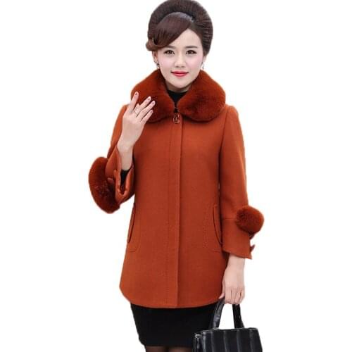 Middle-aged Women 2020 Woolen Coat Winter Jacket Female Fashion Temperament mother Warm Wool Coat Outerwear Plus Size 5XL R542