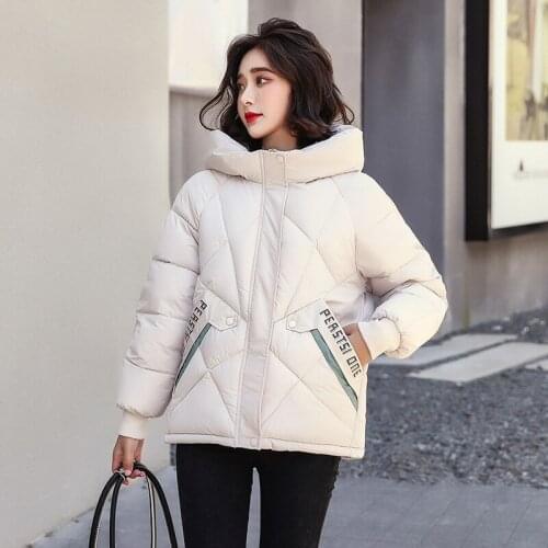 Winter Womens Jackets 2020 Hooded Loose Short Style Female Cold Coat Solid Casual Plus Size Stand Collar Cotton Padded Parkas