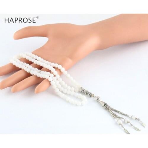 100% Natural White Agate Prayer Bracelet Islamic Muslim Tasbih Rosary Bracelet Fashion Jewelry Luxury Lady Agate Bracelet Gift