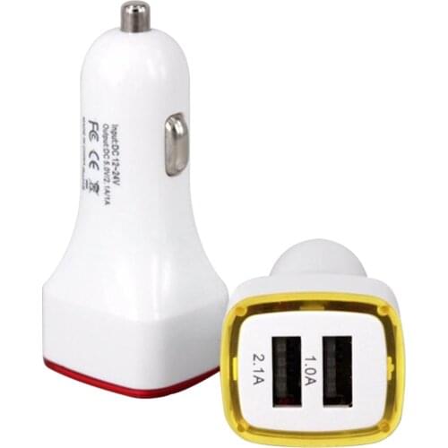 Square rocket 2 usb LED car charger two USB fast charge vehicle-mounted mobile charger lights for iphone 7 8 6 phone 100 pcs