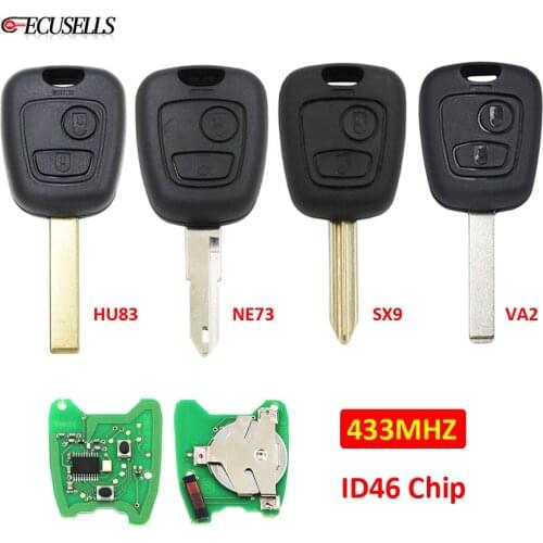 2 Button Remote Key 433Mhz ID46 Chip for Peugeot 106 206 306 307 107 207 407 for Citroen C1 C2 C3 C4 Saxo Picasso Xsara Picasso