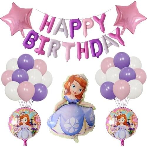 38Pcs/Set Princess Sofia Theme Party Decor Helium Balloons Birthday Wedding Party Pink Purple Latex Balloon Kids Toy Baby Shower