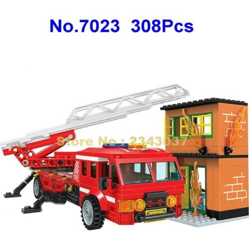 Winner 7023 308pcs Urban Fire Series Fire Ladder Car Firefighter 3 Building Blocks Toy