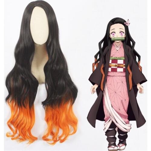 Anime Demon Slayer: Kimetsu no Yaiba Cosplay Kamado Nezuko Role Playing Wigs Halloween Cosplay Wigs Tanjirou Zenitsu Agatsuma