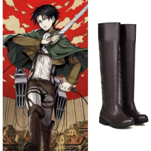 Anime Cosplay Attack on Titan Shoes Eren Jager Thigh Boot Mikasa Ackerman Armin Arlert Brown Kinky Boots