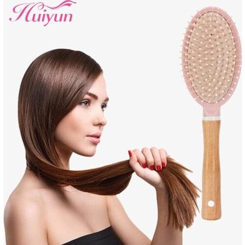 Huiyun Wooden Paddle Cushion Massage Detangling Straight Curly Hairbrush Scalp Care Wheat Straw Hair Accessories Baber Combs EP
