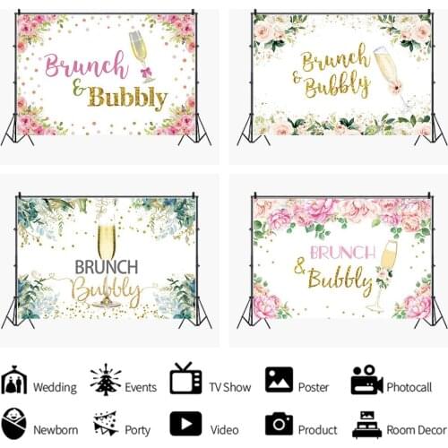 Brunch & Bubbly Cartoon Flowers Backdrop Kids Birthday Party Photo Background Newborn Baby Photocall Prop Banner Decoration