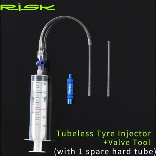 Bicycle Tire Liquid Tubele Injector RISK MTB Bicycle Tubeless Tire Injection Tool Sealant Injector Syringe Rubber Hose Kit Cyc
