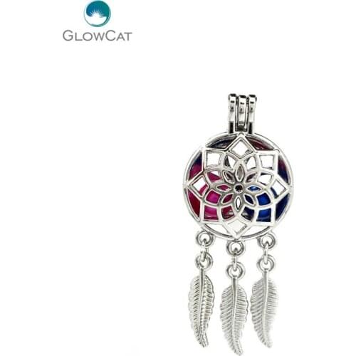 K708 5pcs/lot Silver Alloy Dream Catcher Flowers Leaf Pearl Cage Pendant Fairytale Party Essential Oil Diffuser