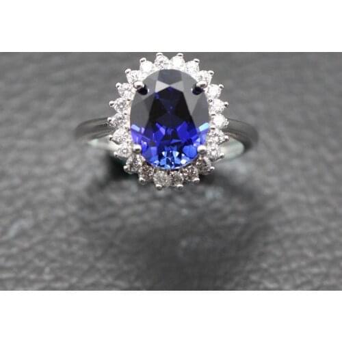 Ring of Princess Diana S925 silver oval blue stone colored stones rings prong Setting women