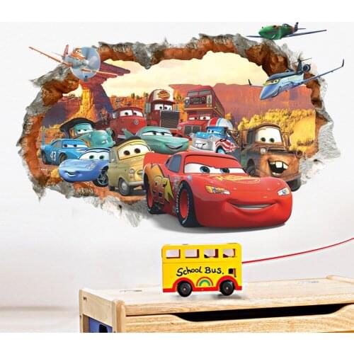 Cartoon 3d effect cars lightning window wall stickers bedroom home decor wall decals pvc mural art diy posters
