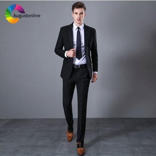 Black Men Suits Business Wedding Suits Groom 2018 Gentleman Slim Fit Formal Custom Tailored Tuxedo Blazer 2Piece Terno Masculino