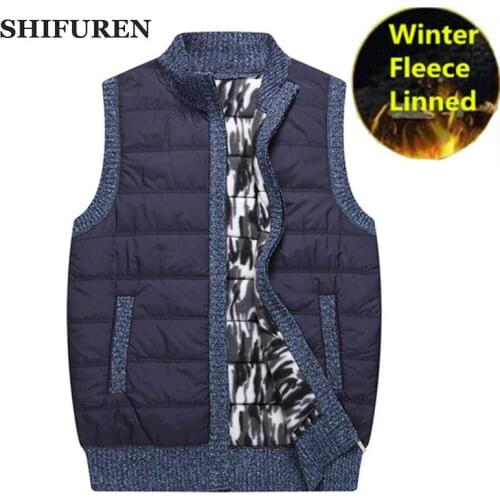 SHIFUREN Men Vest For Winter Warm Fleece Waistcoat Male Sleeveless Jacket Coats Outerwear Clothing 5 Colors Plus Size S-XXXL