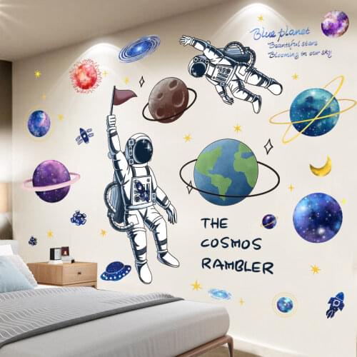 [SHIJUEHEZI] Outer Space Astronauts Wall Stickers DIY Planets Wall Decals for Kids Rooms Baby Bedroom Home Decoration