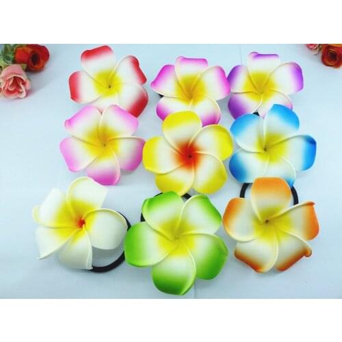 20 New assorted color Foam Hawaiian Plumeria flower Frangipani Flower bridal hair bands elastic bands 6cm