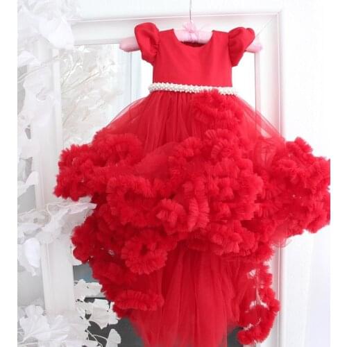 New baby girl red dress cap sleeve vintage retro kids clothes for girls christmas princess children clothes photoshoot
