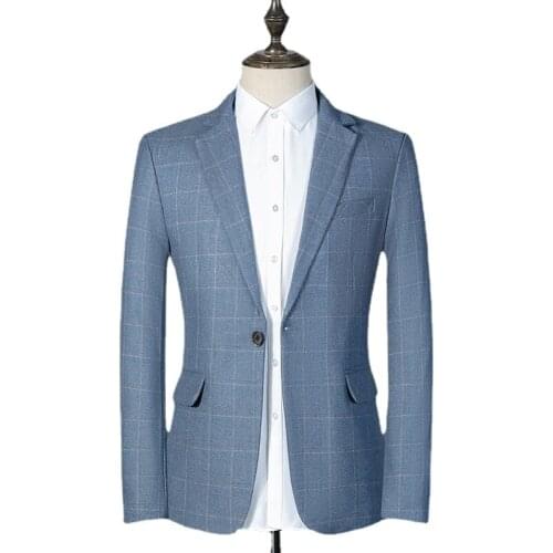 New Plaid Slim Blazer for Men Suit Jacket Casual Woolen Wedding Dress Coat Single Business Male Button Veste Costume Homme S-3XL
