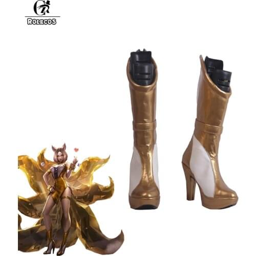 ROLECOS Game LOL Cosplay Shoes KDA Prestige Edition Ahri Golden High Heel Boots for Women Cosplay Shoes KDA Ahri High Heel Shoes
