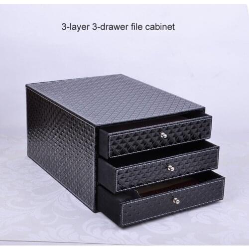 3-layer 3-drawer wood structure leather desk filing cabinet storage box office organizer document container diamond blackPWJG002